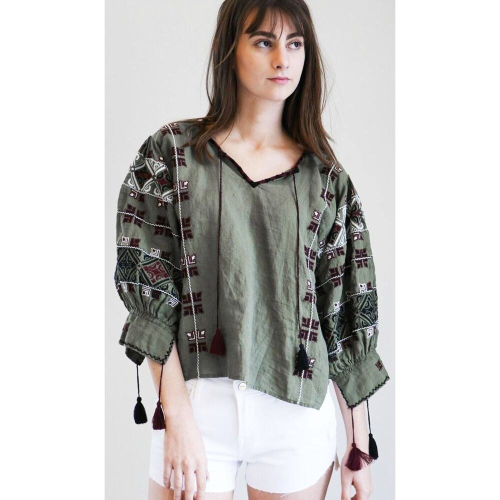 NILI LOTAN Cleo Linen Embroidered Peasant Blouse Top Neiman Marcus XS NWT $515